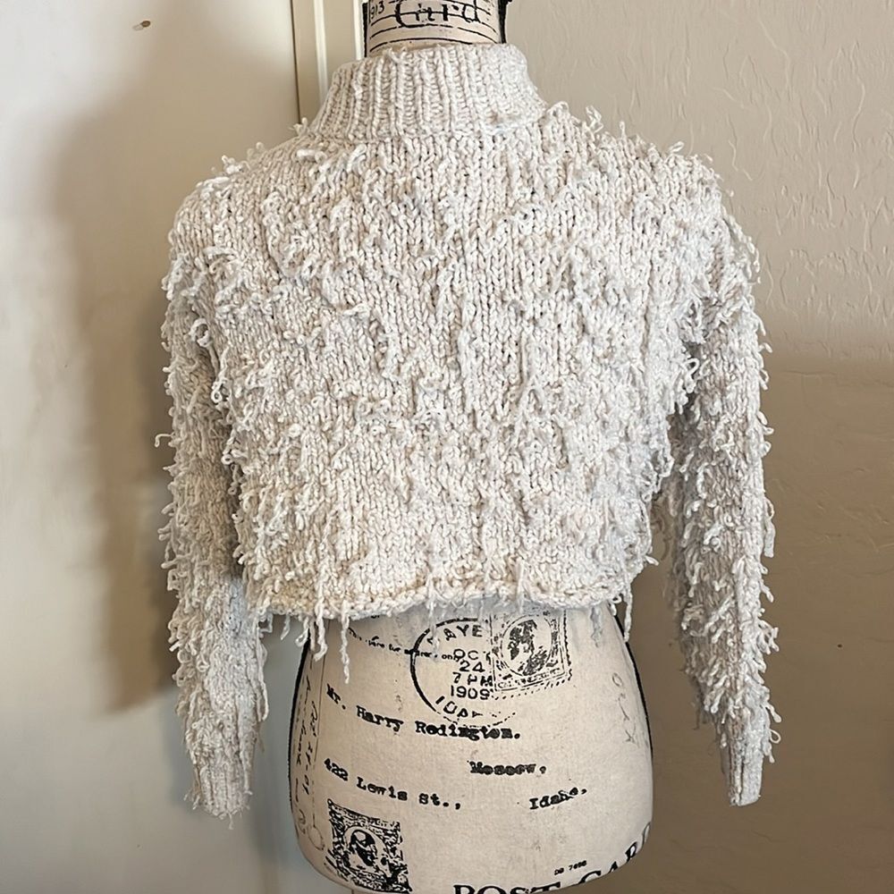 Urban Outfitters Off White Shaggy Cropped Mock Neck Pullover Sweater Boho - Picture 3 of 9